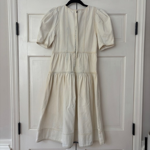 Ulla‎ Johnson Ames Denim Dress Whitewash Corset Empire Waist Puff Sleeve Size 4 - Picture 12 of 16